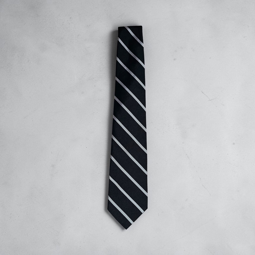 Vintage Brooks Brothers Black Label Silk Repp Striped Necktie Black Silver USA